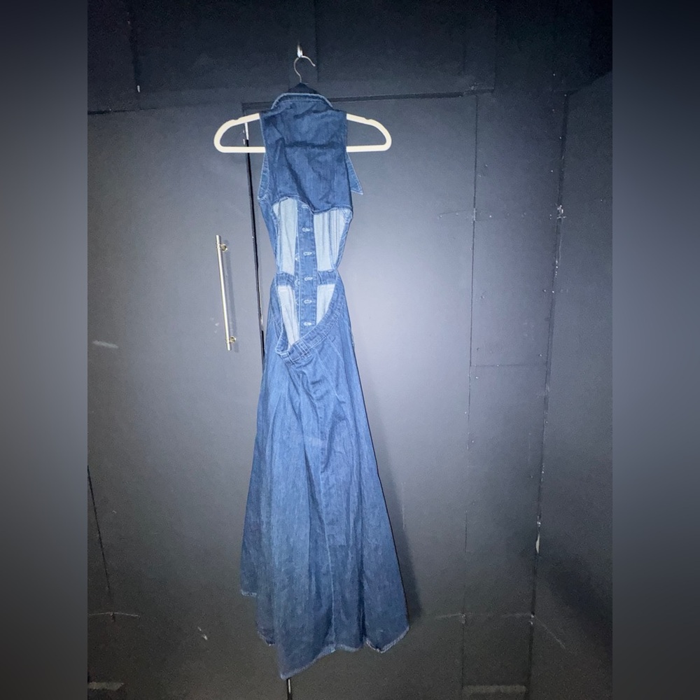 Amazon Dark Blue Denim Jumpsuit with Gold Accent Buttons - Picture 10 of 15